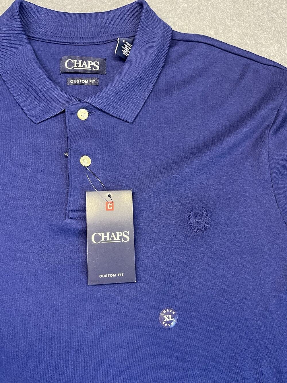 NEW WITH TAGS CHAPS Mens XL Custom Fit Royal Blue Polo Shirt Embroidered Logo
